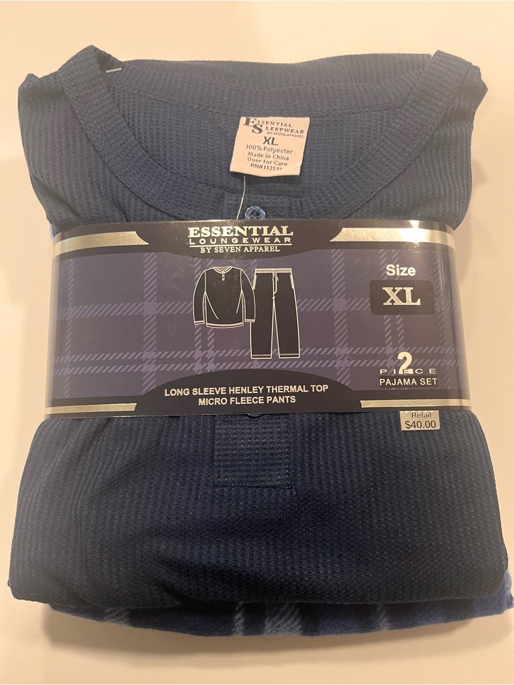 Essential Collection Men's Thermal Henley Pajama Set - Gray, Black, Blue (XL) - Picture 9 of 10